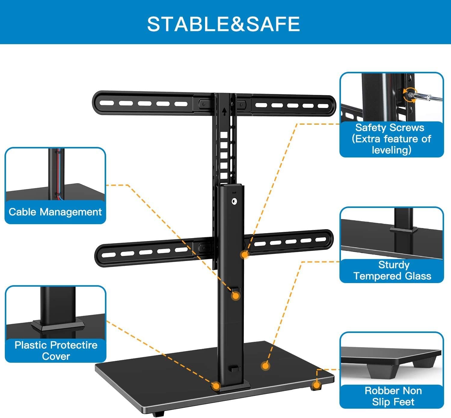 Universal Swivel TV Stand-Table Top TV Stand Base for 37-75 inch LCD OLED Flat Screen 4K TVs Height Adjustable TV Stand Mount with Heavy Duty Tempered Glass Base VESA 800x400mmJYPTV-199